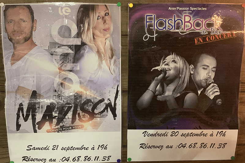 Concert posters with Madison event details.