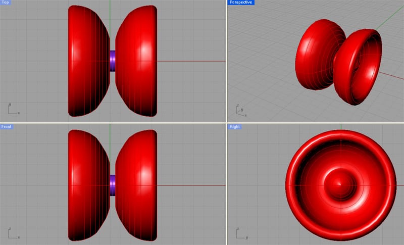 Red shiny yo-yo with multiple views.