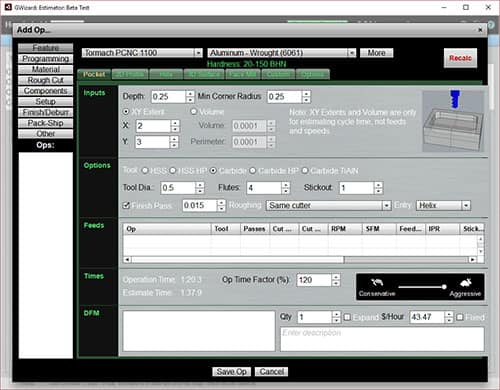 Computer program window with gray background, vertical menu bar, and various input fields and buttons.