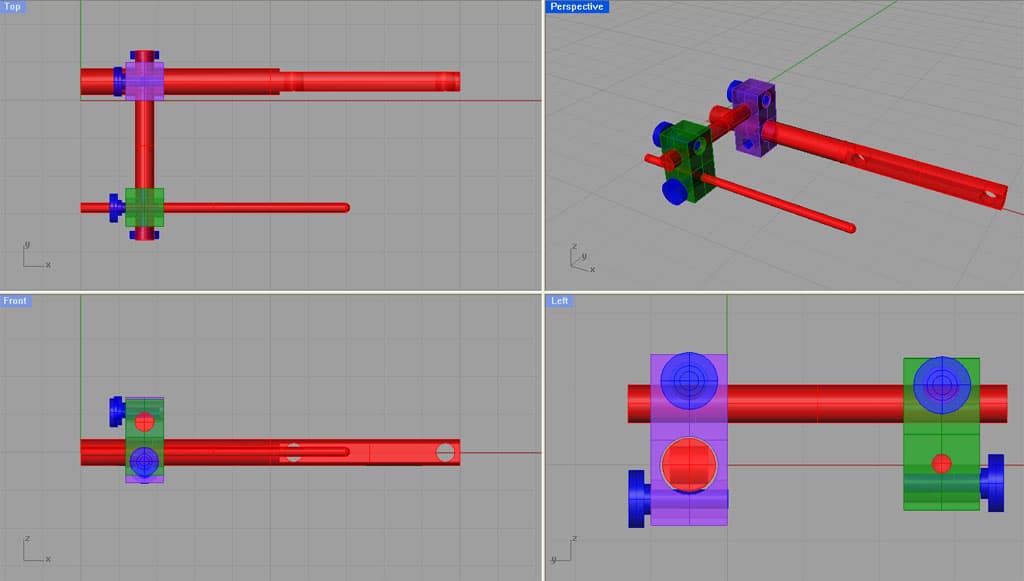 A 3D CAD design of a vise stop from different angles.