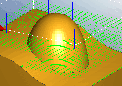 A 3D rendering of a yellow sphere with green lines radiating from it against a light blue background.