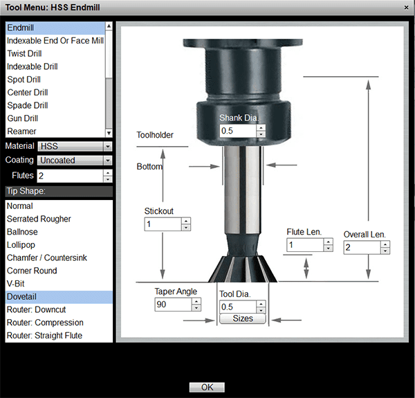 CNC Cookbook website screenshot showing tool menu options and search bar.