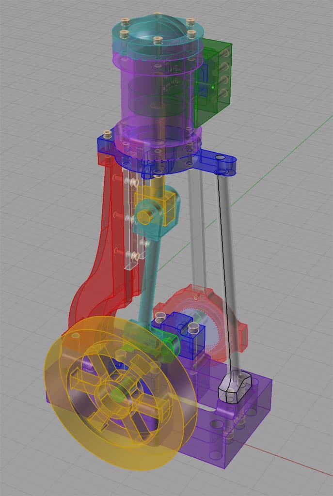 A 3D model of a steam engine created using CNC design.