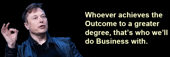 Elon Musk on black background with blue jacket and white text quote.