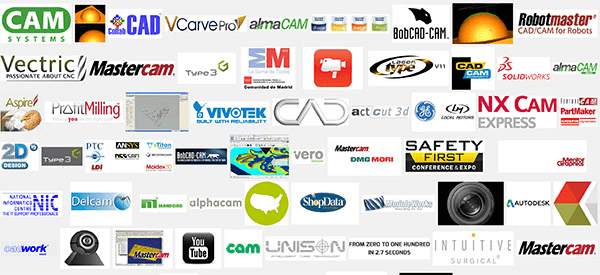 A collection of logos for CNCCookbook's 2021 CAM Software Survey, showcasing the best CAM options, all displayed on a clean white background.