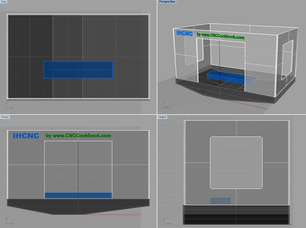 CNC machine with multiple views in a 3D rendering.
