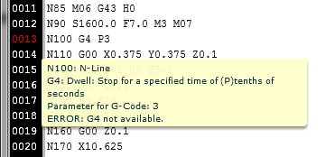 Machining error messages on a computer screen.