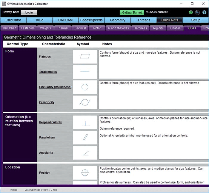 A screen shot of a computer screen showing a Free Tolerancing Calculator for Geometric Dimension.