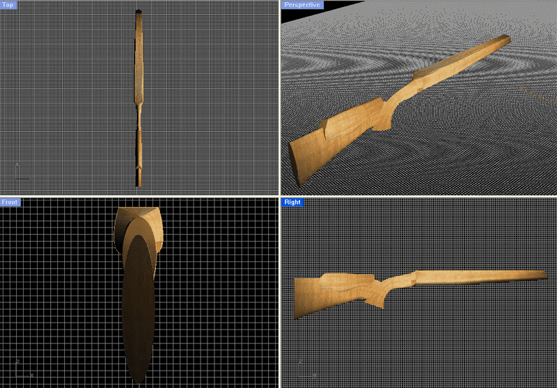 A 3d model of a wooden rifle, perfect for making a rifle stock.