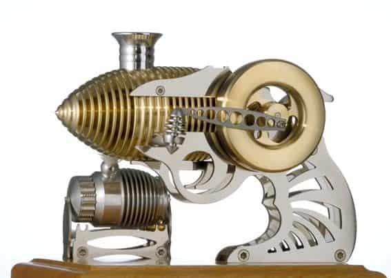 Antique Stirling engine with intricate metalwork.