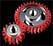 Stylized illustration of interlocking gears with red teeth on a black background.