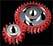 Red gear with teeth against dark background.
