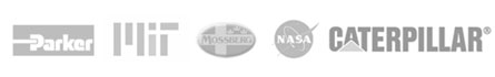 Four logos: Parker, MIT, NASA, and Caterpillar.