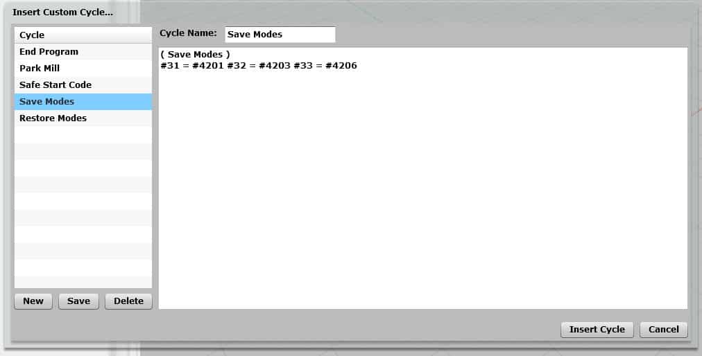 Computer screenshot with "Save Modes" menu option highlighted.
