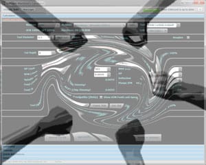 A stylized abstract image of a grayscale website logo with curved lines and shapes featuring gray and white text.
