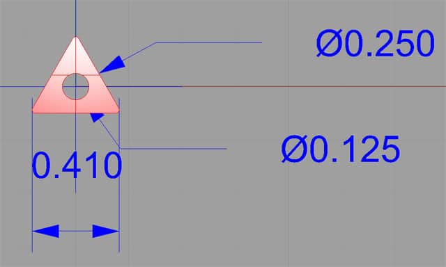 Triangular insert plan with precise measurements.