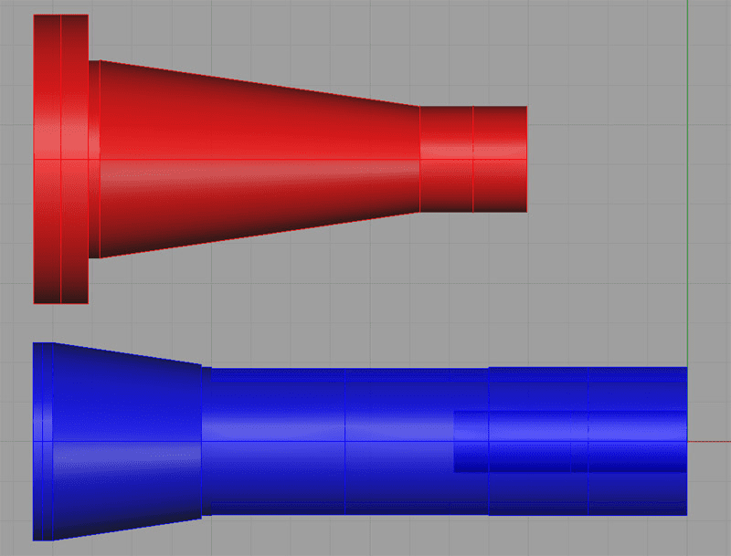 Two cones: red (larger), blue (smaller & taller).