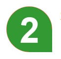 Green teardrop shape with white number 2.