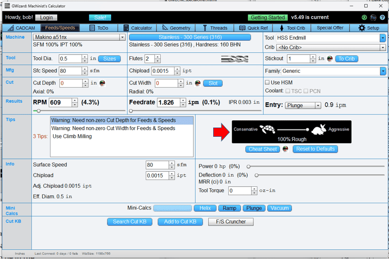 A screen shot displaying the "feeds and speeds" of a computer screen.