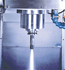 Metal cutting tool in industrial setting.